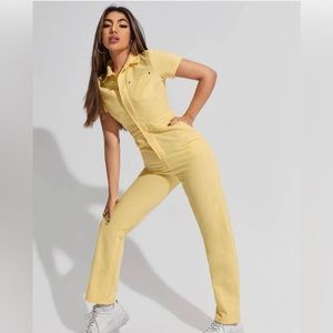 Yellow Denim Short Sleeve Jumpsuit